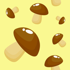 Seamless pattern with vegetable. Cute illustration of mushroom or fungus with on cream background. Simple design for print screen backdrop, fabric and tile wallpaper.