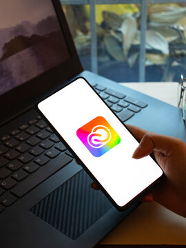 Assam, india - December 20, 2020 : Adobe Creative Cloud logo on phone screen stock image.