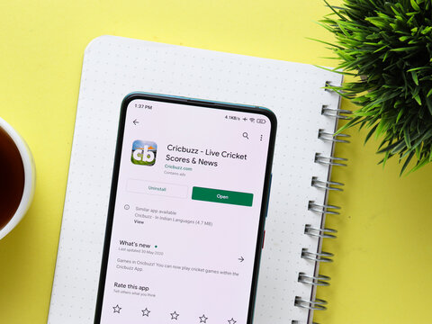 Assam, india - Augest 15, 2020 : Cricbuzz a sports news website logo on phone screen.