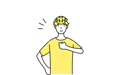 笑顔で胸を叩く男性スケーターの線画