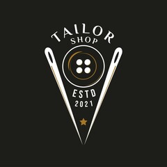 Vintage Retro Logo Style for Tailor Clothing Logo. With gold, black, and white Buttons and Sewing Needles. Premium and Luxury Logo