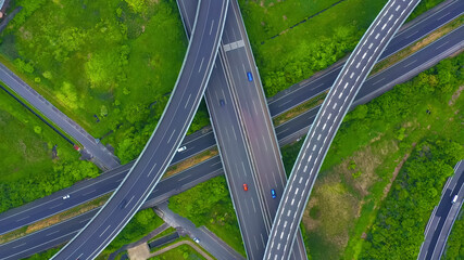 高速道路の空撮　ジャンクション