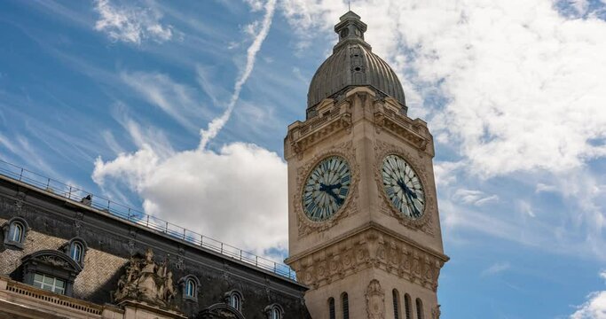 Timelapse of the Clock Tower at Gare de Lyon Station in Paris