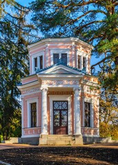 Pavilion on the island in the Sofiyivsky arboretum. Uman, Ukraine