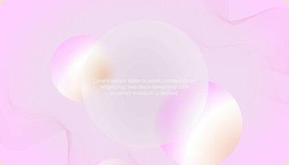 vector design in glass morphism style. Translucent circle on a light pink color background with circles. Frosted transparent glass, blur and sparkling colorful circles. circle effect glass for text.
