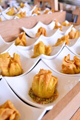 buffet party catering with lo hei yu sheng, asian and western cuisine, canapé and butler, dessert and drink halal menu for Chinese new year decoration celebrate fine dining at luxury hotel restaurant