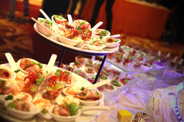 buffet party catering with lo hei yu sheng, asian and western cuisine, canapé and butler, dessert...