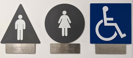 Male, Female and Disabled Toilet Signs with Braille Characters