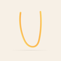 U letter spaghetti design. Vector hand draw realistic food font. Isolated Italian pasta for tasty poster, restaurant identity, gourmet element and more