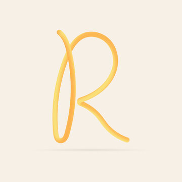 R letter spaghetti design. Vector hand draw realistic food font. Isolated Italian pasta for tasty poster, restaurant identity, gourmet element and more