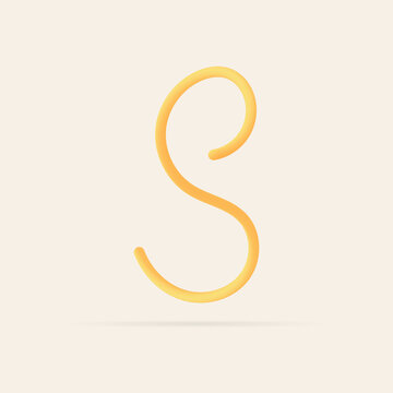 S letter spaghetti design. Vector hand draw realistic food font. Isolated Italian pasta for tasty poster, restaurant identity, gourmet element and more