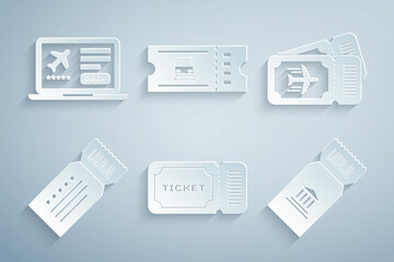 Set Ticket, Airline ticket, Museum, Train and Laptop with icon. Vector