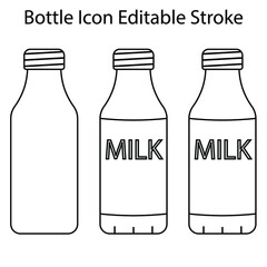 Black Stroke Icon of Bottle and Milik Bottle Isolated on white background for any Icon Purpose. Editable Stroke.