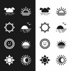 Set Sunset, Cloud, Eclipse of the sun and icon. Vector
