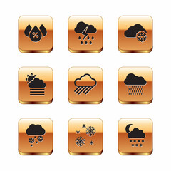 Set Water drop percentage, Cloud with snow, Snow, rain, Fog and cloud sun and icon. Vector