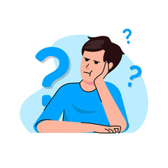 thinking man character, question mark, need answer concept illustration flat design vector eps10. simple, modern style graphic element for landing page, empty state ui, infographic, etc