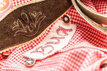 Close-up of a children´s bavarian folk costume with lettering 