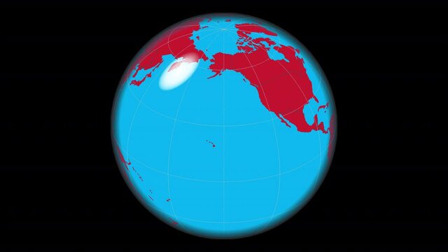 A rotating transparent glass earth globe with an alpha channel that displays the Northern Hemisphere.
Red land, Borders, Graticules