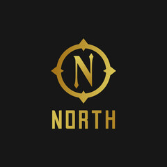 Golden and Luxury Initial Letter N logo design, Simple North Compass logo design vector template