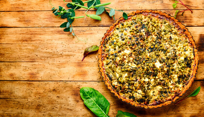 Open pie with chard and peas,space for text