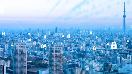 デジタル営業　在宅勤務　テレワーク　IoTによる大都市のデジタル化 背景画像のイメージv