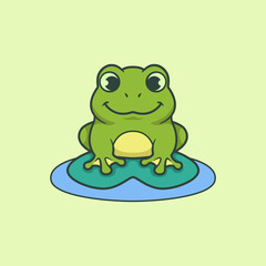 Obraz premium Cartoon Vector of Green cute smiling frog