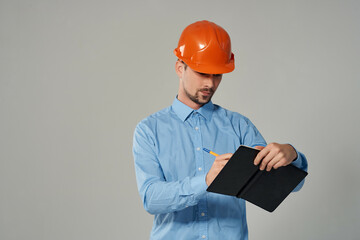 male builders blueprints builder light background