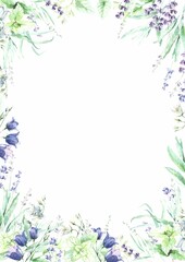 Fototapeta na wymiar watercolor flowers background frame