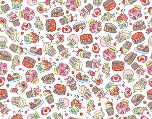 sweets patternVector sweets seamless pattern. Sweet cupcakes background, isolated  on white.