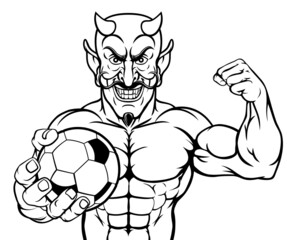 Devil Soccer Football Sports Mascot Holding Ball