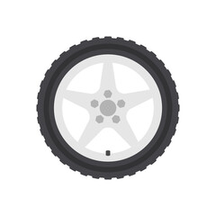 Obraz premium Car wheel icon isolated on white background. Tire service concept. Logo garage, vehicle maintenance, road sign. Vector illustration flat design.