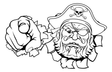 Pirate Captain Cartoon Pointing Tearing Background