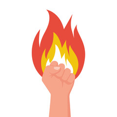 Fist in fire. Vector illustration flat design. Isolated on white background.
