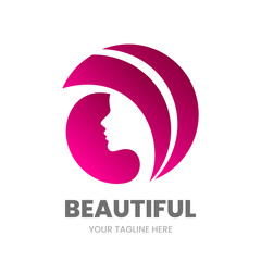 Beautiful emblem template. Hair salon or beauty salon logo design template. Abstract woman silhouette. Stock vector illustration.