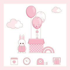 Cute baby card, height, weight, date of birth. Newborn metric