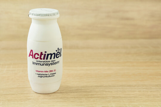 Yogurt drink on wooden background