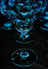 closed up of a crystal goblet on black background