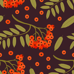 Nature’s Seamless pattern with rowan tree twig. Hand drawn vector illustration for Autumn background, wrapping paper, fabric or other - obrazy, fototapety, plakaty