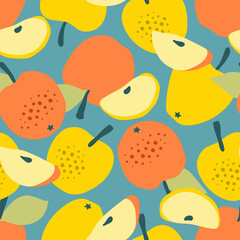 Vector seamless pattern with apples. Trendy hand drawn print. Modern abstract design for paper, cover, fabric, interior decor and other users.