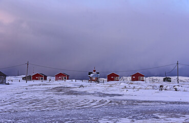 Storm to the village in Arctic climate.