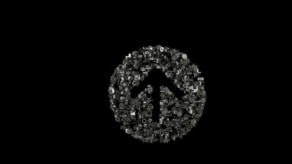 3d rendering mechanical parts in shape of symbol of up arrow in circle isolated on black background