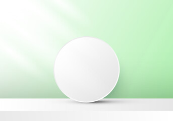 3D realistic white circle backdrop on green background with stage and lighting
