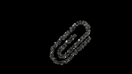 3d rendering mechanical parts in shape of symbol of attachment isolated on black background