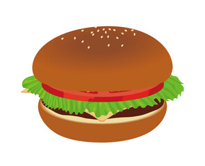 白バックのチーズハンバーガーのイラスト食事飲食ファストフードHamburger