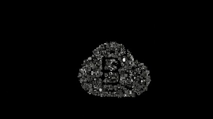 3d rendering mechanical parts in shape of symbol of bitcoin isolated on black background