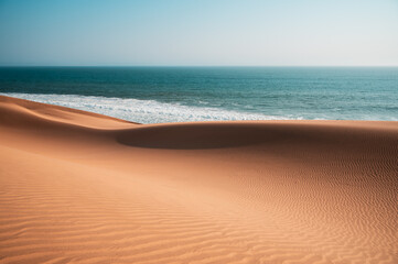 Surreal natural landscape of desert and sea. The topography of the Atlantic coast of Africa. Areas...