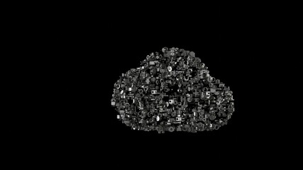 3d rendering mechanical parts in shape of symbol of cloud isolated on black background