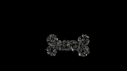 3d rendering mechanical parts in shape of symbol of bone isolated on black background