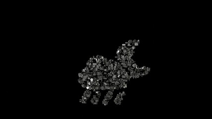 3d rendering mechanical parts in shape of symbol of rainy cloud moon isolated on black background