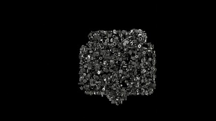 3d rendering mechanical parts in shape of symbol of rectangular chat bubbles isolated on black background